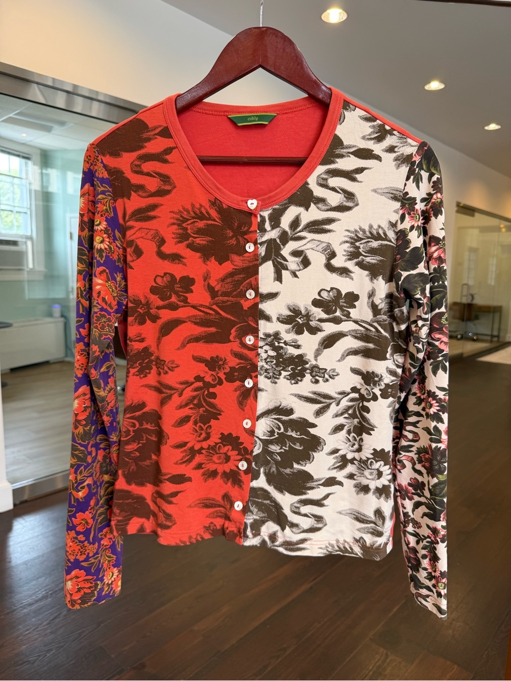 Oilily Colorblock Floral Print Long Sleeve Top Multicolor Sz M
